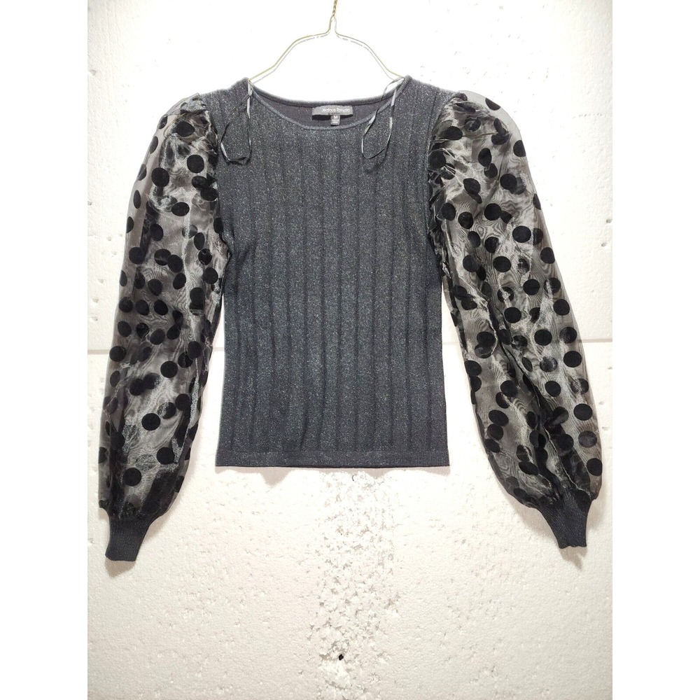 Jealous Tomato Top Women Medium Black Casual Polka Dot See Thru Long Sleeve
